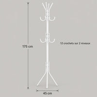 Dimensions du porte-manteau sur pied blanc : hauteur 175 cm et base 45 cm