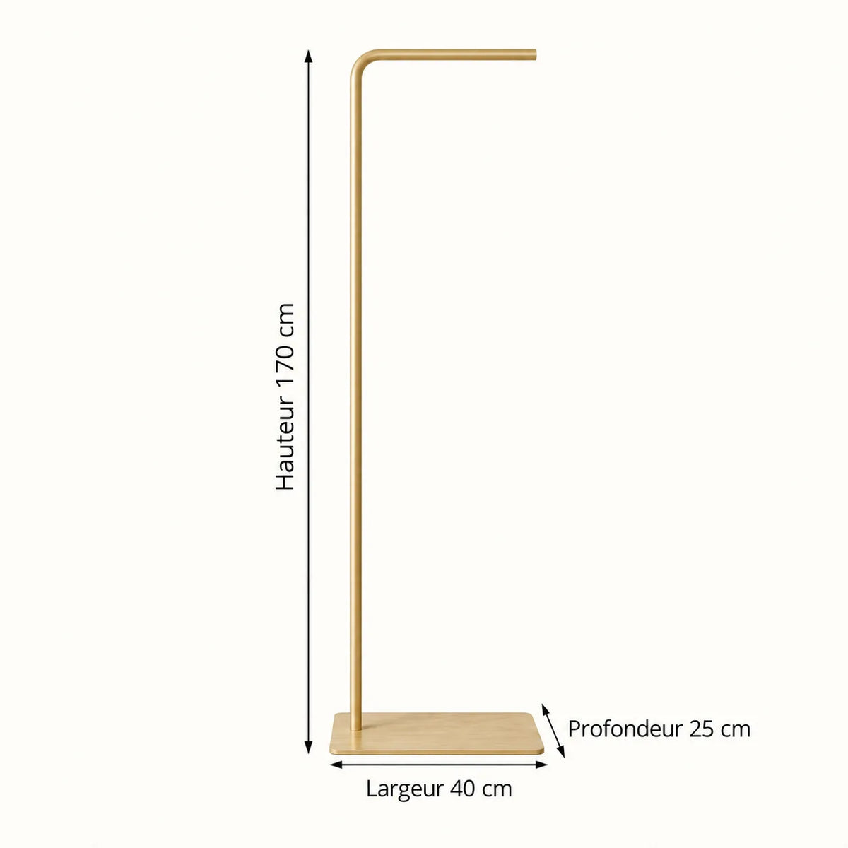 Dimensions du valet doré : hauteur 170 cm, largeur 40 cm et profondeur 25 cm