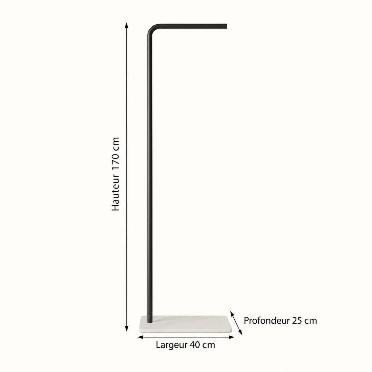 Dimensions du valet noir : hauteur 170 cm, largeur 40 cm et profondeur 25 cm