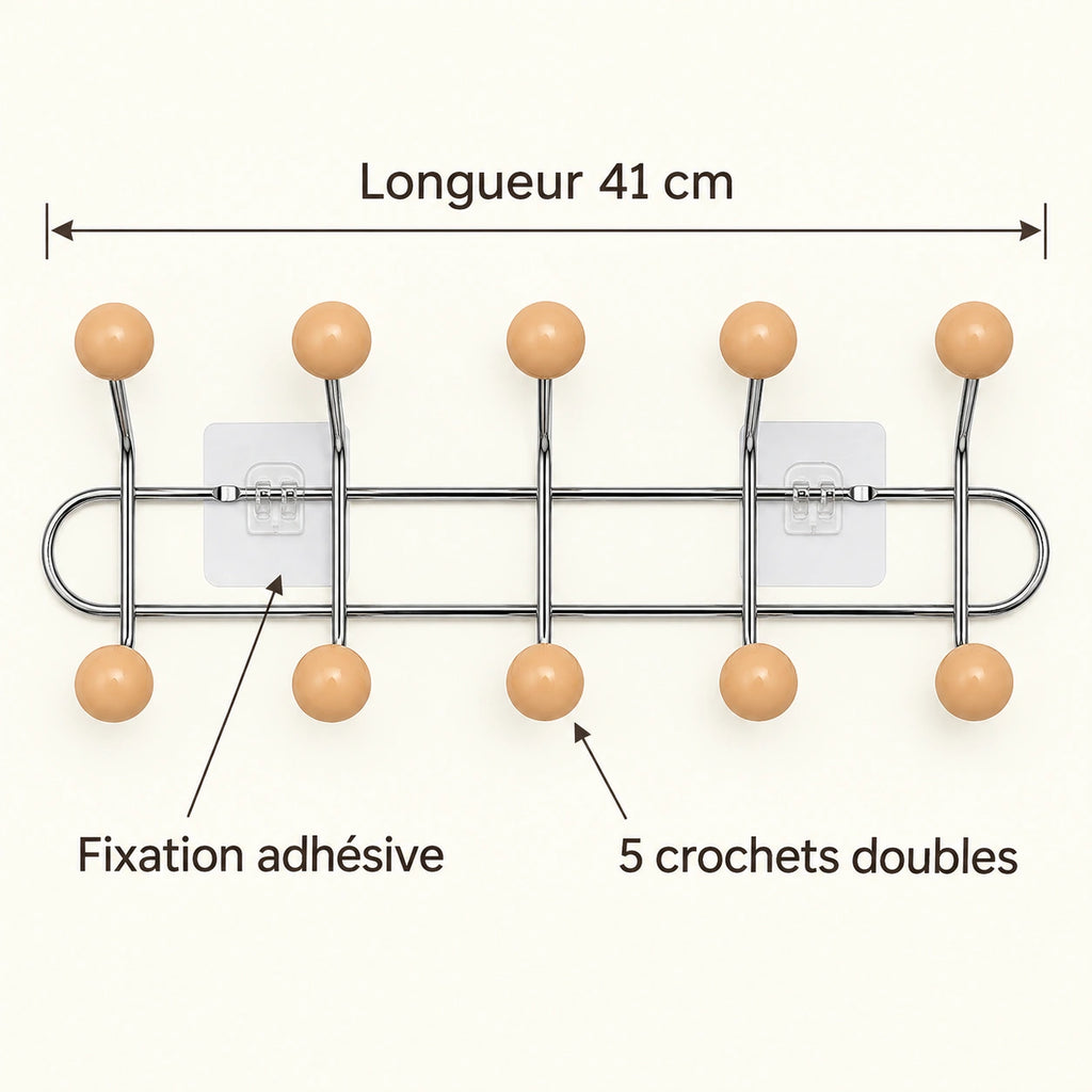 Crochet mural adhésif abricot M - 41 cm : infographie des dimensions et du nombre de crochets