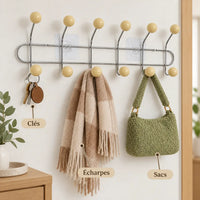 Crochet mural adhésif beige L - 49 cm : avec clés, écharpe et accessoires suspendus