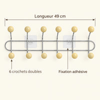 Crochet mural adhésif beige L - 49 cm : infographie des dimensions et du nombre de crochets