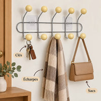 Crochet mural adhésif beige M - 41 cm : avec clés, écharpe et accessoires suspendus