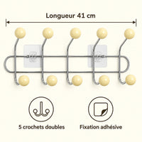 Crochet mural adhésif beige M - 41 cm : infographie des dimensions et du nombre de crochets