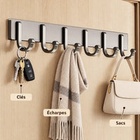 Crochet mural gris 6 crochets - 45,7 cm : avec clés, écharpe et accessoires suspendus