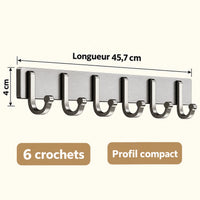 Crochet mural gris 6 crochets - 45,7 cm : infographie des dimensions et du nombre de crochets