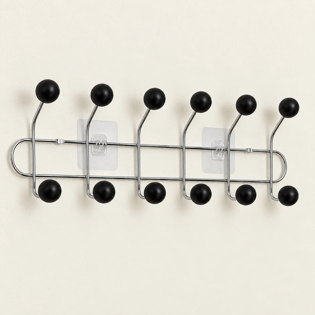 Crochet mural adhésif noir bois L - 49 cm : vue complète sur fond clair