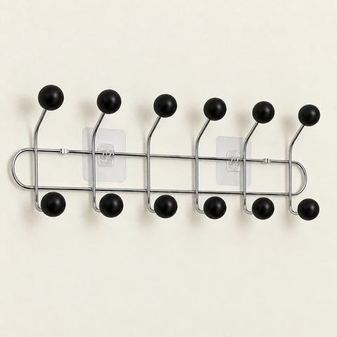 Crochet mural adhésif noir bois L - 49 cm