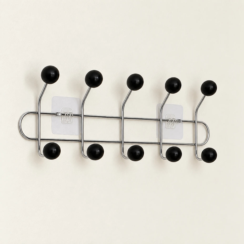 Crochet mural adhésif noir bois M - 41 cm : vue complète sur fond clair