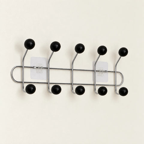 Crochet mural adhésif noir bois M - 41 cm