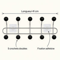 Crochet mural adhésif noir bois M - 41 cm : infographie des dimensions et du nombre de crochets