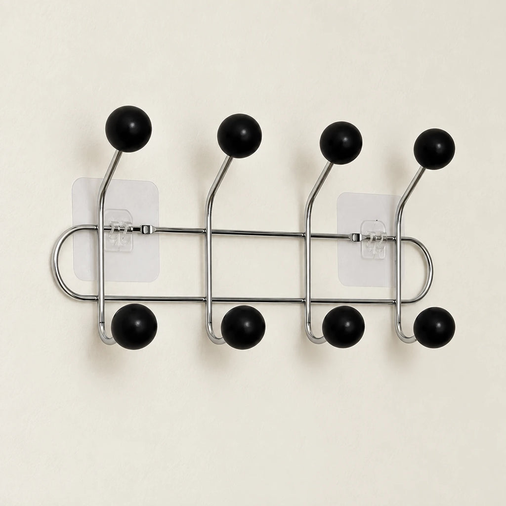 Crochet mural adhésif noir bois S - 33 cm : vue complète sur fond clair