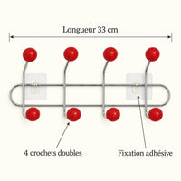 Crochet mural adhésif rouge S - 33 cm : infographie des dimensions et du nombre de crochets