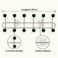 Crochet mural adhésif vert foncé L - 49 cm : infographie des dimensions et du nombre de crochets