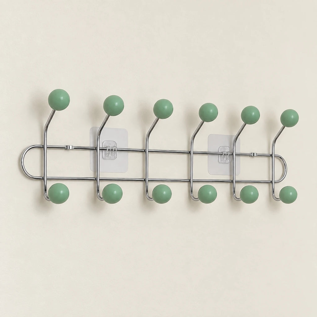 Crochet mural adhésif vert menthe L - 49 cm : vue complète sur fond clair