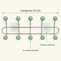Crochet mural adhésif vert menthe M - 41 cm : infographie des dimensions et du nombre de crochets