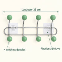 Crochet mural adhésif vert menthe S - 33 cm : infographie des dimensions et du nombre de crochets