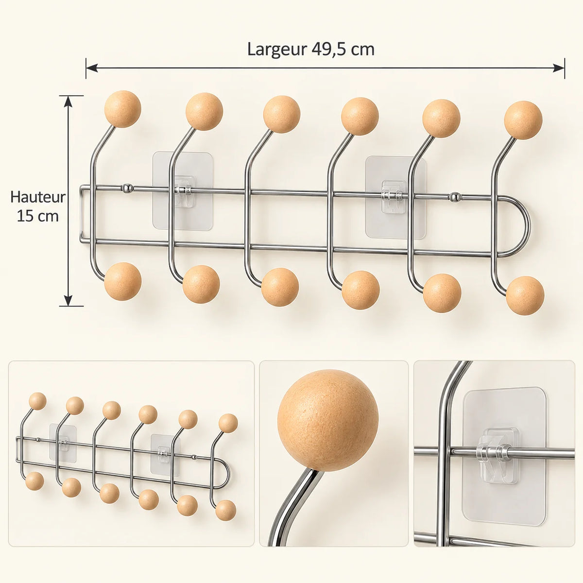 Crochet mural adhésif abricot L - 49 cm — avec ses informations techniques vérifiées
