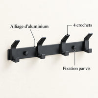 Crochet mural noir aluminium 4 crochets — avec ses caractéristiques vérifiées