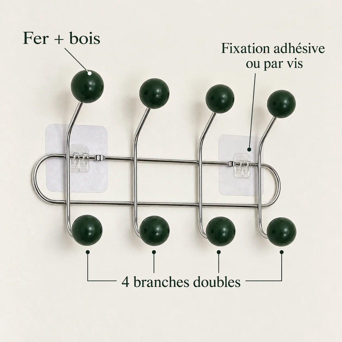 Crochet mural adhésif vert foncé S - 33 cm — avec ses caractéristiques vérifiées