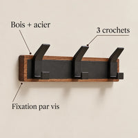 Porte-manteau vintage bois noir 3 crochets — avec ses caractéristiques vérifiées