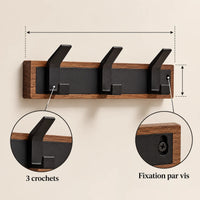 Porte-manteau vintage bois noir 3 crochets — avec ses informations techniques vérifiées