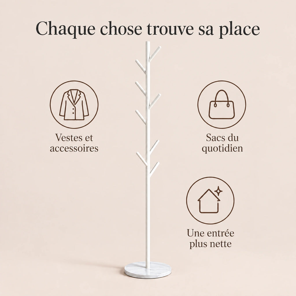 Porte-manteau arbre blanc base marbre - conseils utilisation