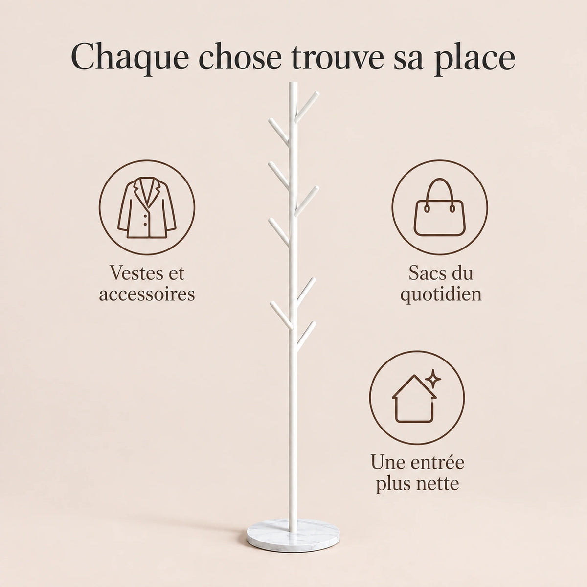 Porte-manteau arbre blanc base marbre - conseils utilisation