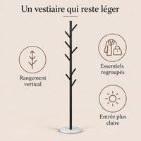 Porte-manteau design noir base marbre - benefices et organisation
