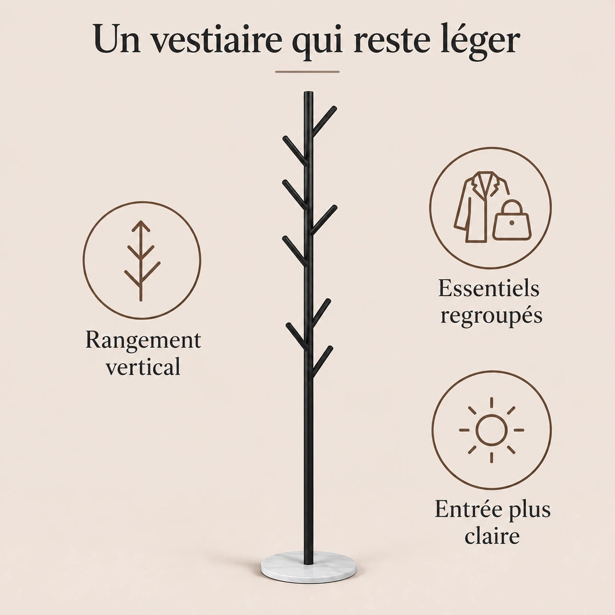Porte-manteau design noir base marbre - benefices et organisation
