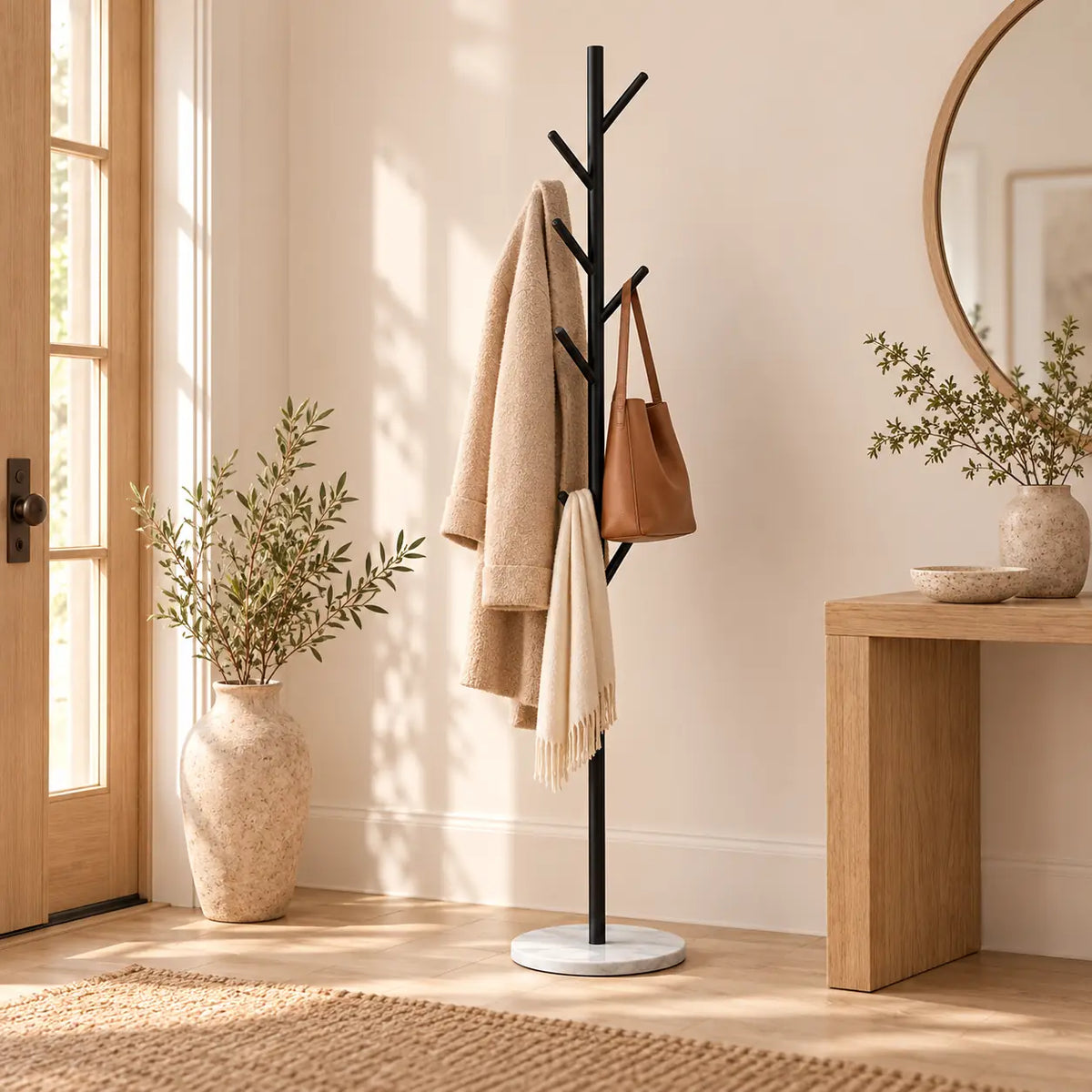 Porte-manteau design noir base marbre - seconde mise en scene