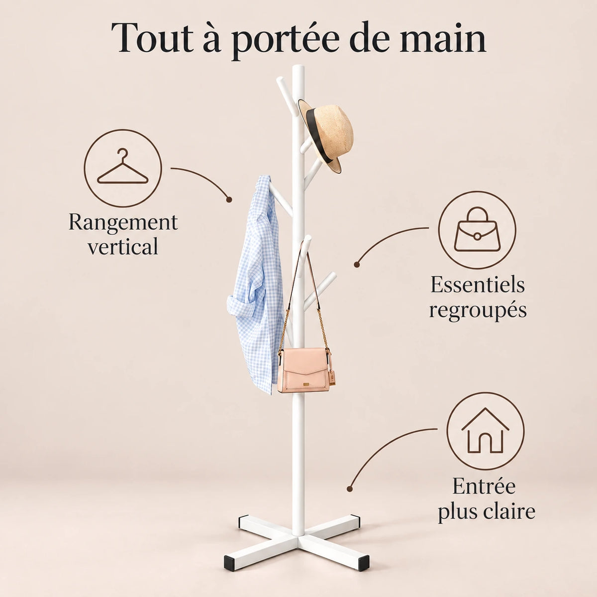 Porte-manteau perroquet blanc 167 cm sur pied - benefices et organisation