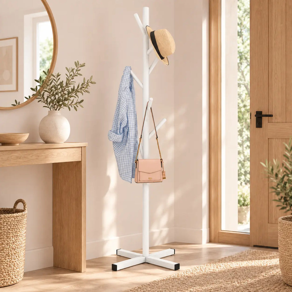 Porte-manteau perroquet blanc 167 cm sur pied - seconde mise en scene