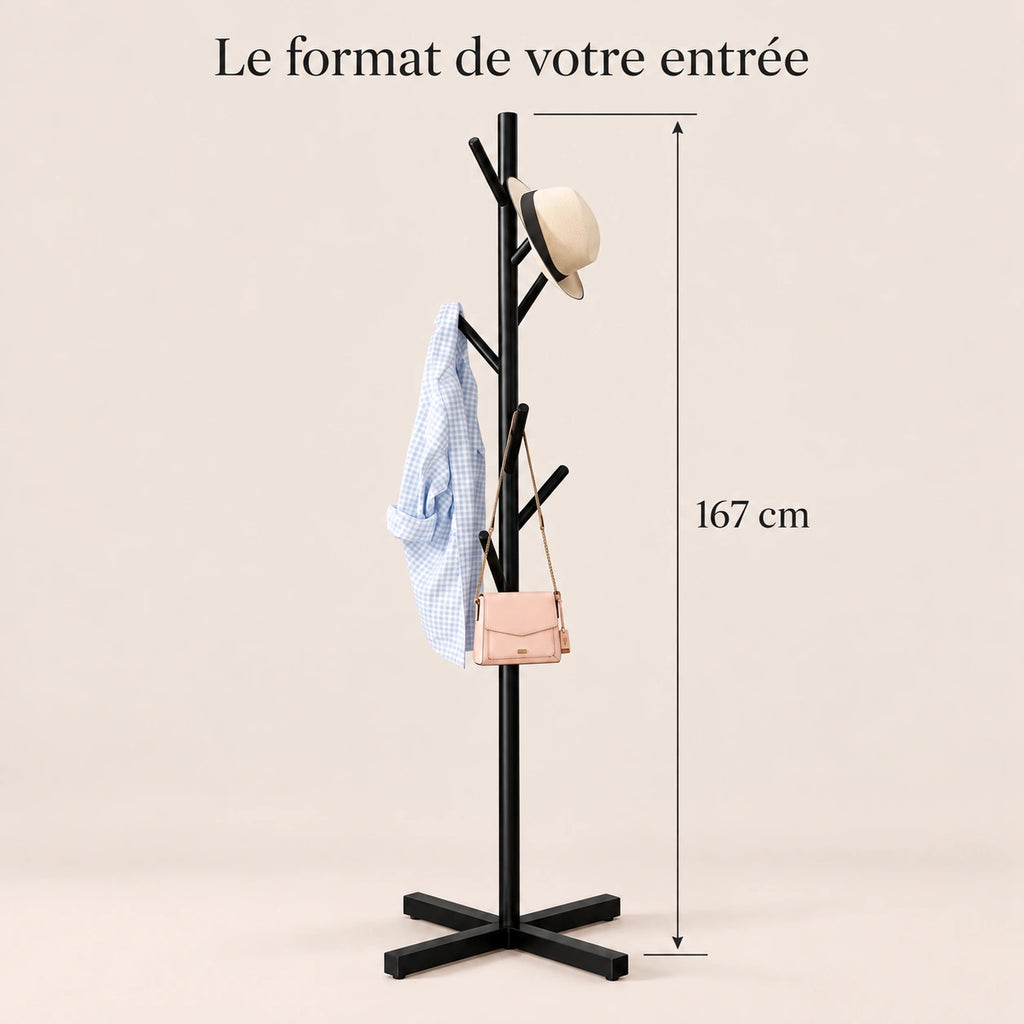 Porte-manteau perroquet noir 167 cm sur pied - format dans une entree
