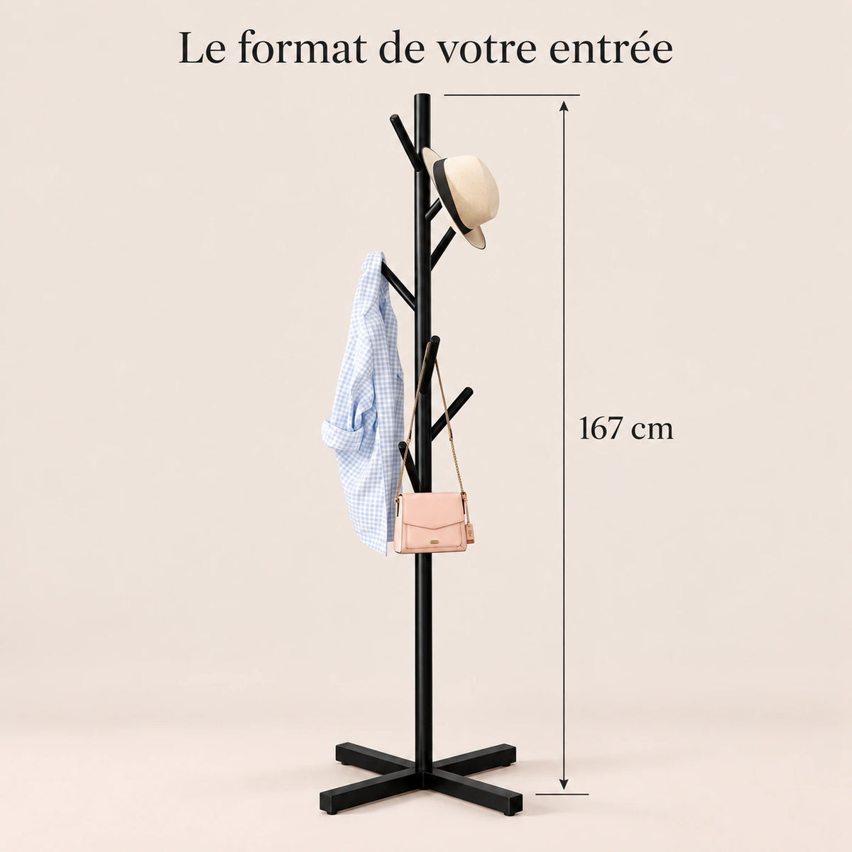 Porte-manteau perroquet noir 167 cm sur pied - format dans une entree
