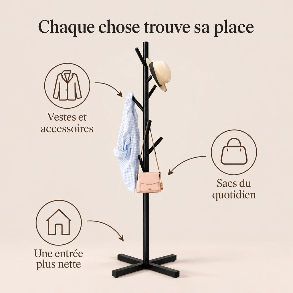 Porte-manteau perroquet noir 167 cm sur pied - conseils utilisation