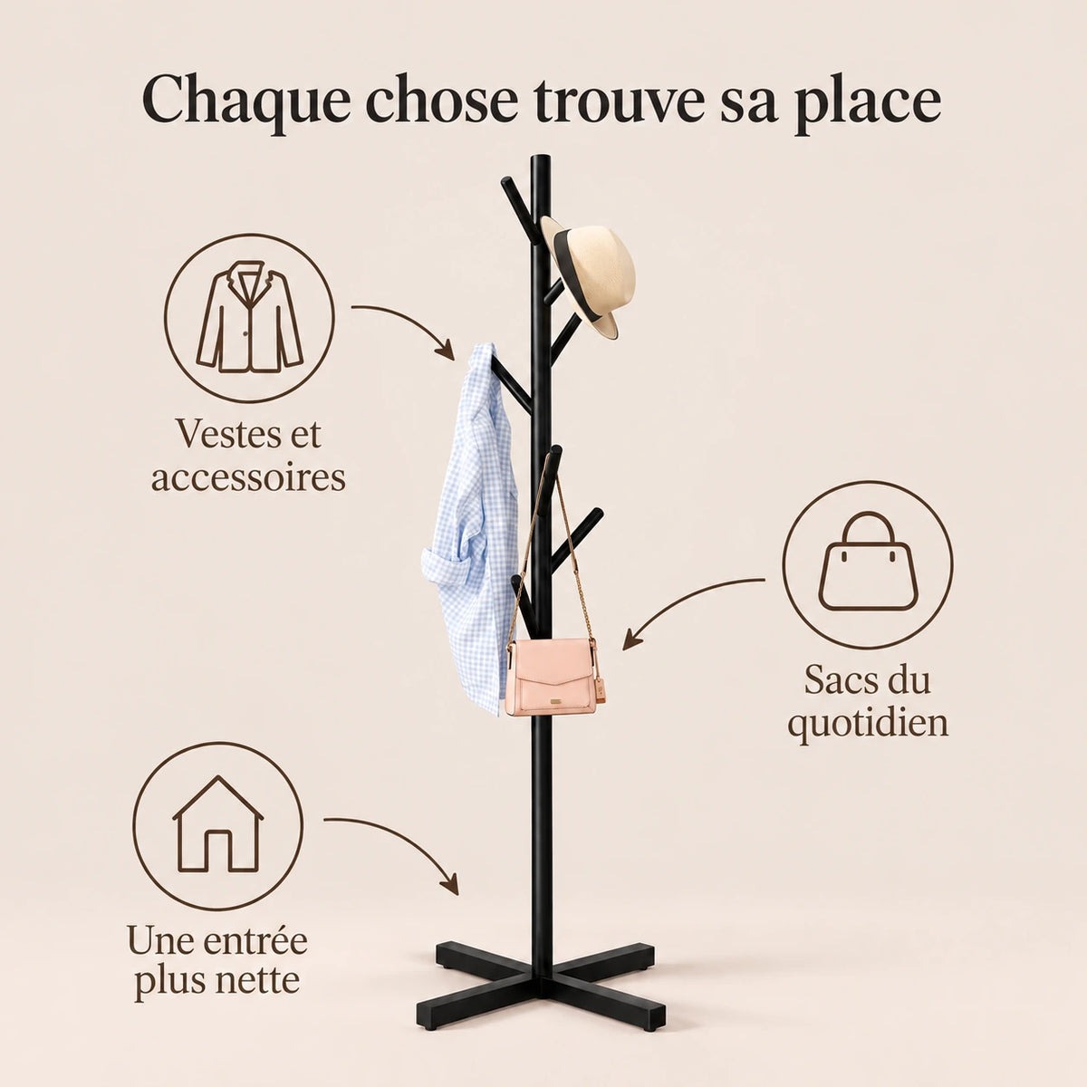 Porte-manteau perroquet noir 167 cm sur pied - conseils utilisation