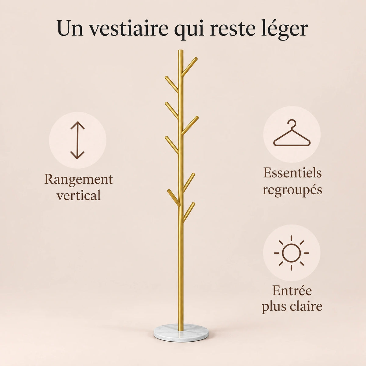Porte-manteau sur pied design doré base marbre - benefices et organisation