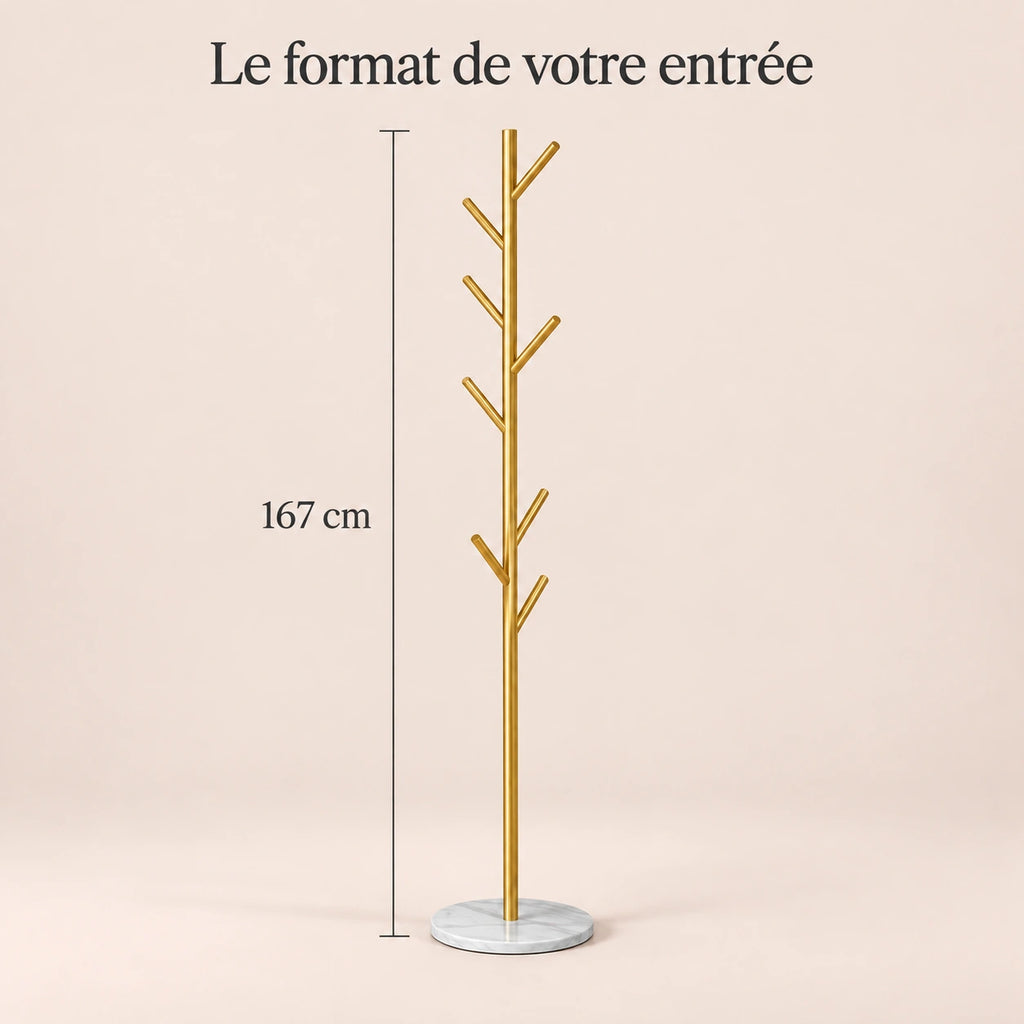 Porte-manteau sur pied design doré base marbre - format dans une entree