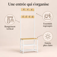 Porte-manteau vestiaire chêne blanc 7 crochets avec banc - benefices et organisation