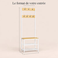 Porte-manteau vestiaire chêne blanc 7 crochets avec banc - format dans une entree