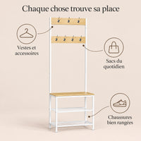 Porte-manteau vestiaire chêne blanc 7 crochets avec banc - conseils utilisation