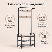 Porte-manteau vestiaire grège noir 9 crochets avec banc - benefices et organisation