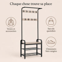 Porte-manteau vestiaire grège noir 9 crochets avec banc - conseils utilisation
