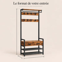 Porte-manteau vestiaire industriel 6 en 1 avec banc et tiroirs - format dans une entree