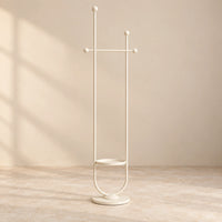 Portant sur pied design métal blanc crème 190 cm : vue complète du portant sur fond beige