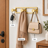Crochet mural doré 3 positions zinc or brillant, porte-manteau mural doré : exemples d'accessoires suspendus