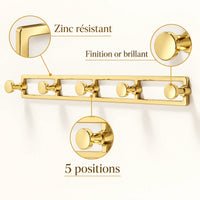 Crochet mural doré 5 positions zinc or brillant, porte-manteau mural doré : infographie des avantages et de la finition dorée