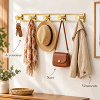 Crochet mural doré 5 positions zinc or brillant, porte-manteau mural doré : exemples d'accessoires suspendus