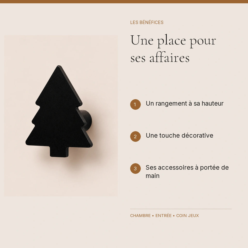 Crochet mural en bois motif Arbre noir pour chambre enfant – bénéfices pour organiser la chambre enfant